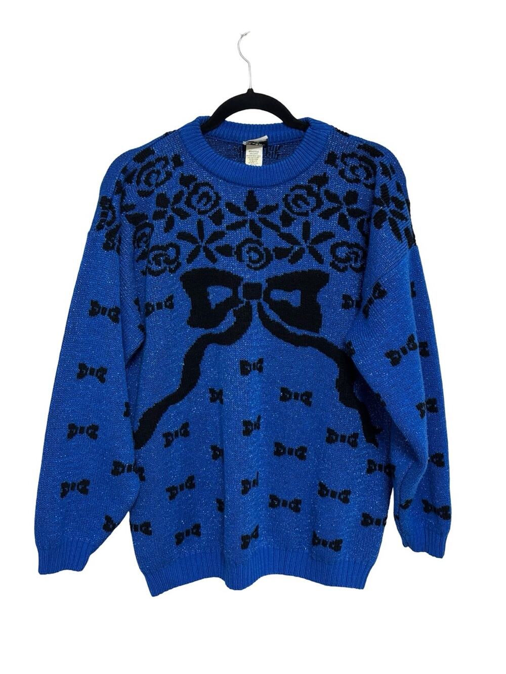 80s Vintage Retro by Renaissance Bow Design Crewneck Sweater Metallic - Size L